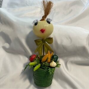 Vintage Onion Head Lady Flower Pot 1968 Vegetables Anthropomorphic About 12” x5”